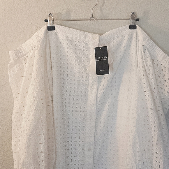 Ralph Lauren, 3XL Off the Shoulder, Eyelet White Top - Picture 6 of 12